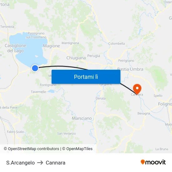 S.Arcangelo to Cannara map