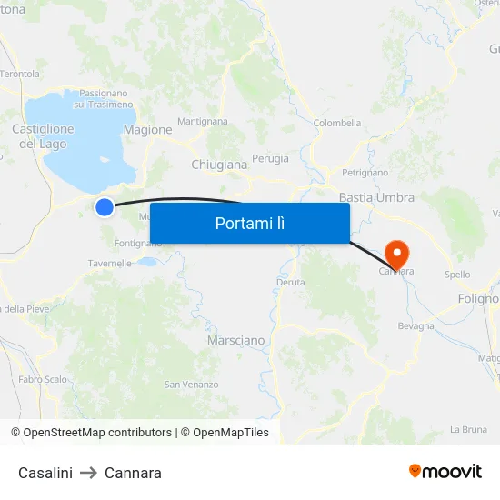 Casalini to Cannara map