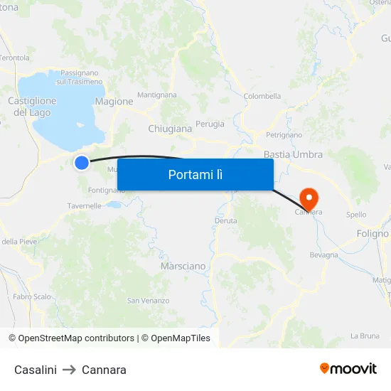 Casalini to Cannara map