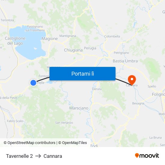 Tavernelle 2 to Cannara map