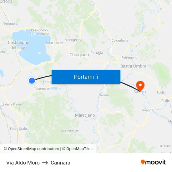 Via Aldo Moro to Cannara map