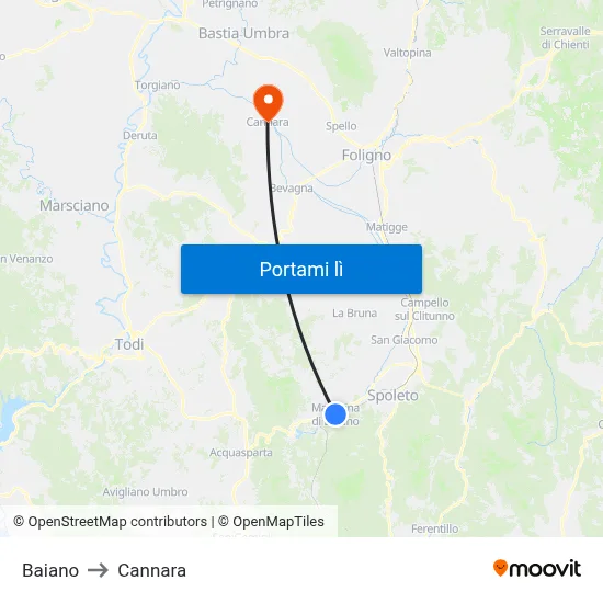 Baiano to Cannara map
