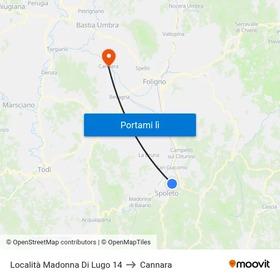 Località Madonna Di Lugo 14 to Cannara map