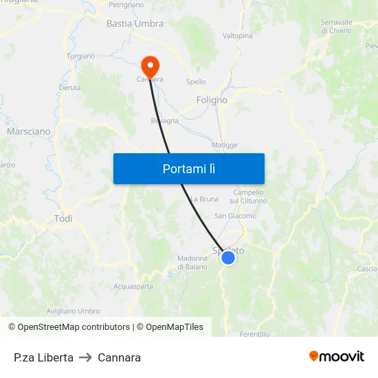 P.za Liberta to Cannara map