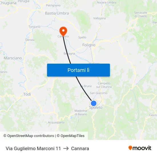 Via Guglielmo Marconi 11 to Cannara map