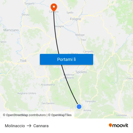 Molinaccio to Cannara map