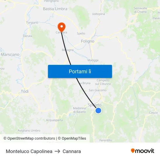 Monteluco Capolinea to Cannara map