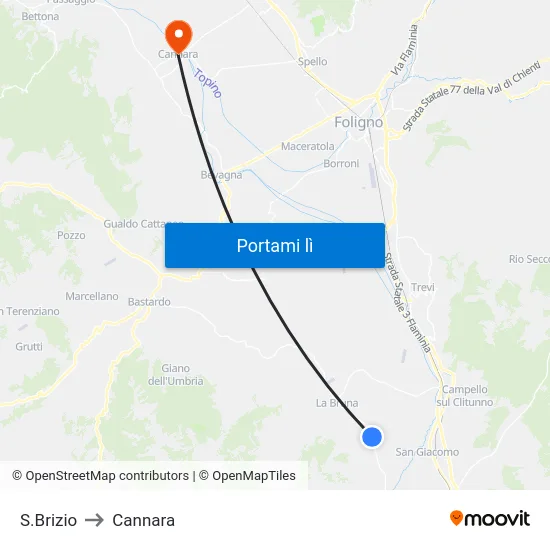 S.Brizio to Cannara map