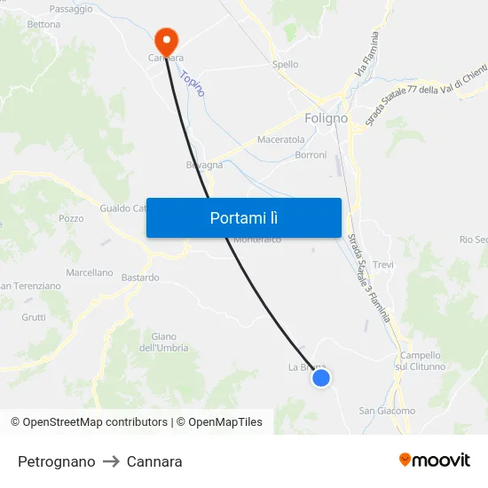 Petrognano to Cannara map