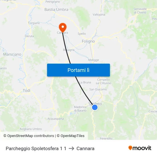 Parcheggio Spoletosfera 1 1 to Cannara map