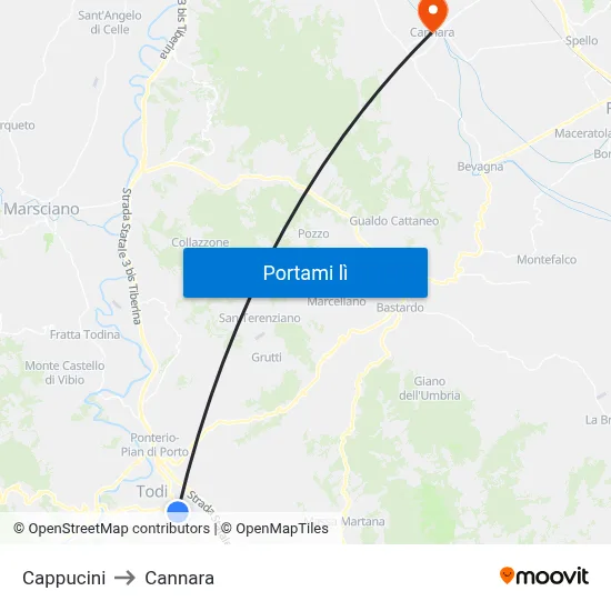 Cappucini to Cannara map