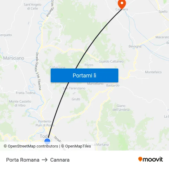 Porta Romana to Cannara map