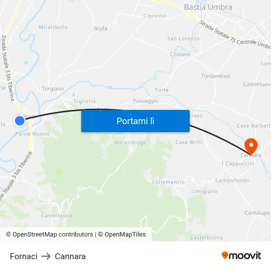 Fornaci to Cannara map