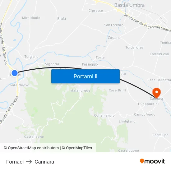 Fornaci to Cannara map