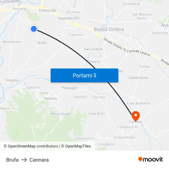 Brufa to Cannara map