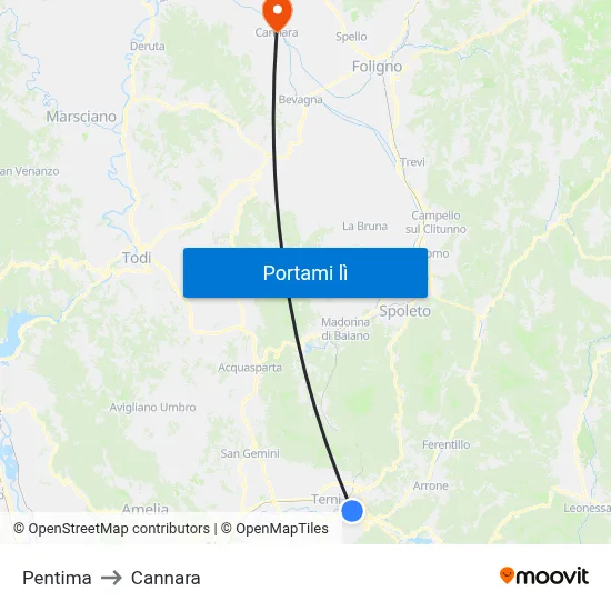 Pentima to Cannara map