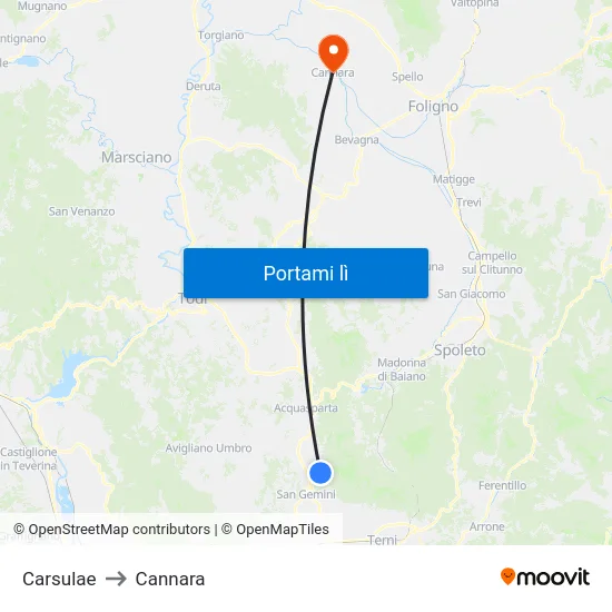 Carsulae to Cannara map