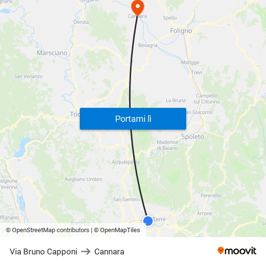 Via Bruno Capponi to Cannara map