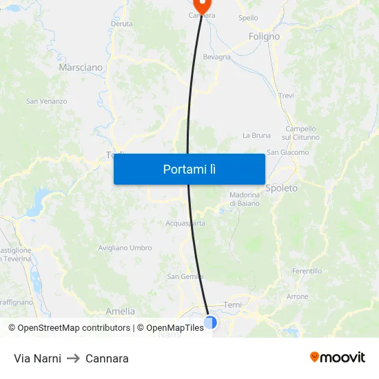 Via Narni to Cannara map