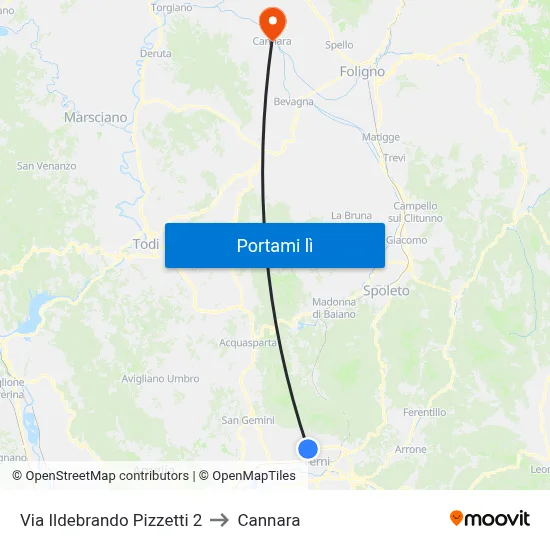 Via Ildebrando Pizzetti 2 to Cannara map