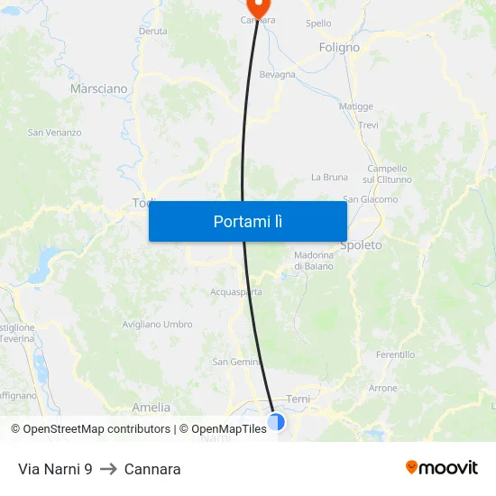 Via Narni 9 to Cannara map