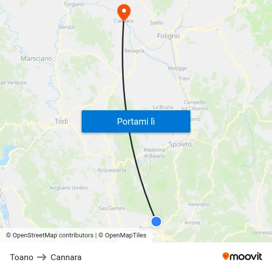 Toano to Cannara map