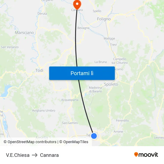 V.E.Chiesa to Cannara map
