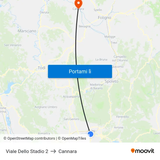 Viale Dello Stadio 2 to Cannara map