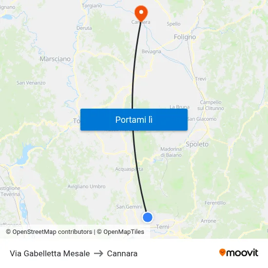 Via Gabelletta Mesale to Cannara map