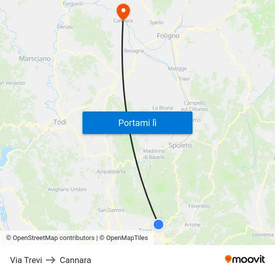 Via Trevi to Cannara map