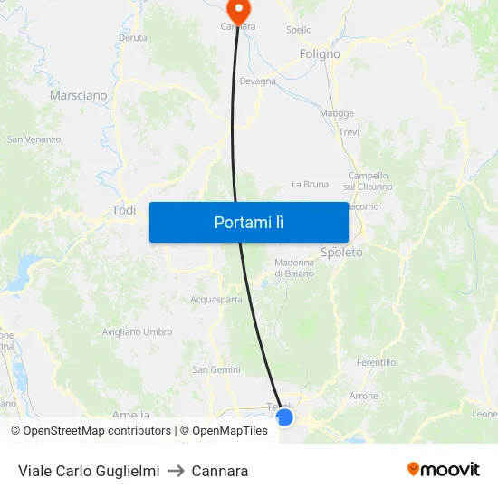 Viale Carlo Guglielmi to Cannara map