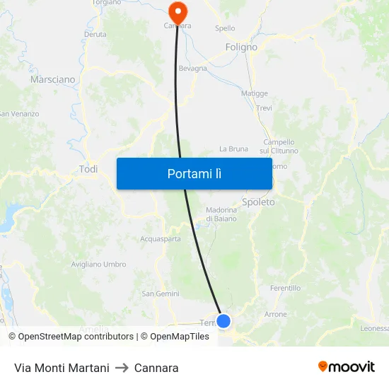 Via Monti Martani to Cannara map