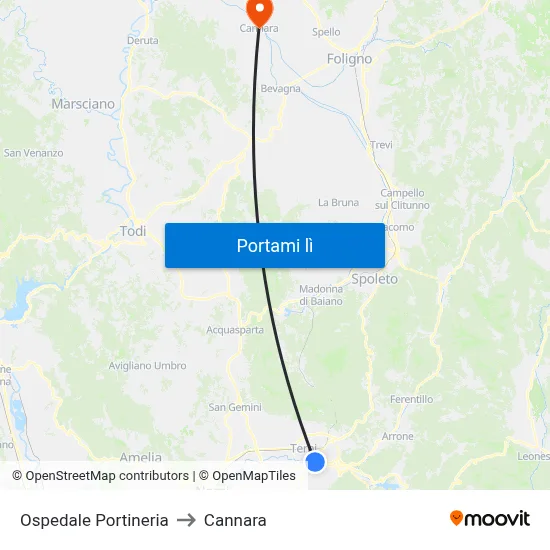 Ospedale Portineria to Cannara map