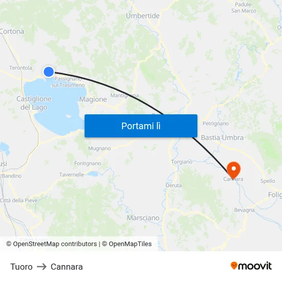 Tuoro to Cannara map