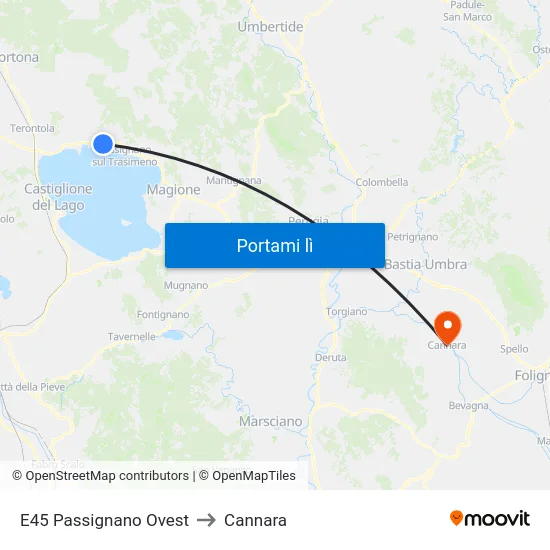 E45 Passignano Ovest to Cannara map