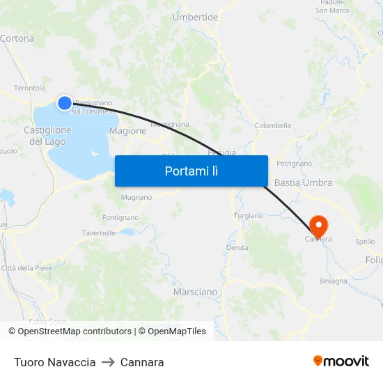 Tuoro Navaccia to Cannara map
