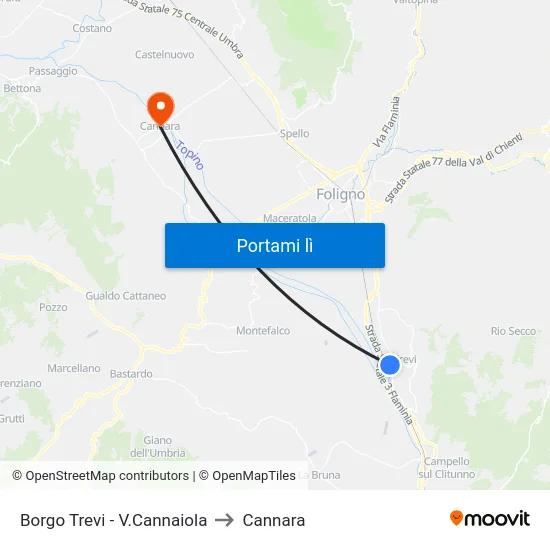 Borgo Trevi - V.Cannaiola to Cannara map