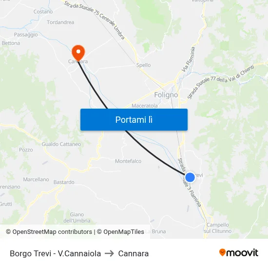 Borgo Trevi - V.Cannaiola to Cannara map