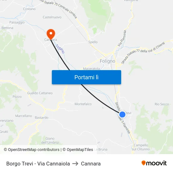 Borgo Trevi - Via Cannaiola to Cannara map
