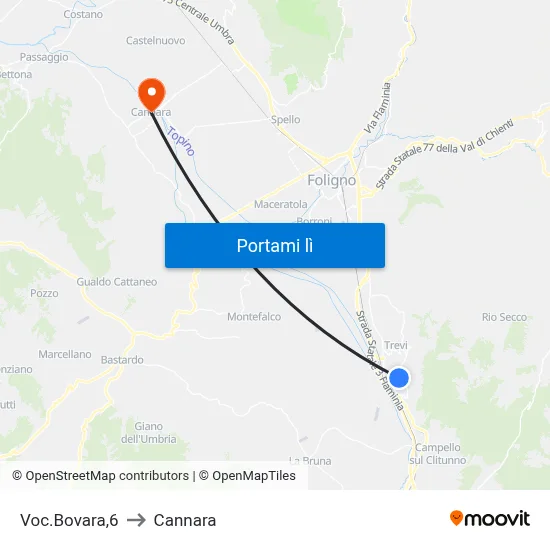 Voc.Bovara,6 to Cannara map
