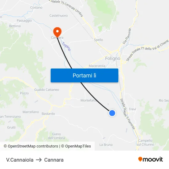 V.Cannaiola to Cannara map
