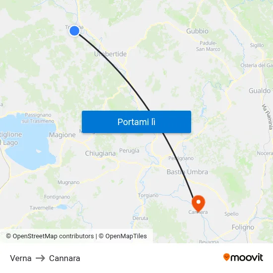 Verna to Cannara map