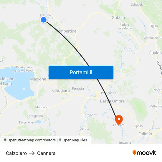 Calzolaro to Cannara map