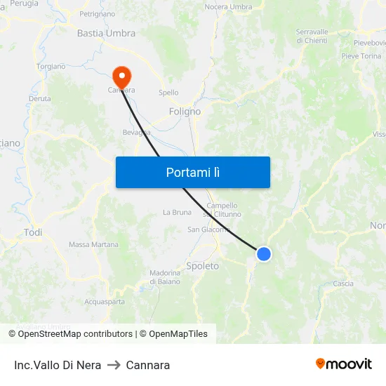 Inc.Vallo Di Nera to Cannara map