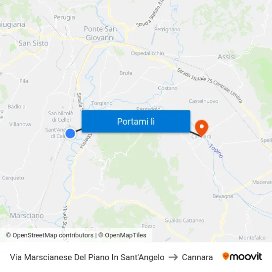 Via Marscianese Del Piano In Sant'Angelo to Cannara map
