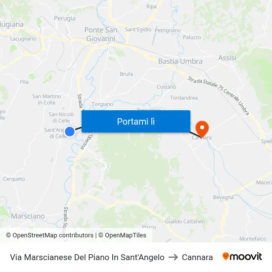 Via Marscianese Del Piano In Sant'Angelo to Cannara map