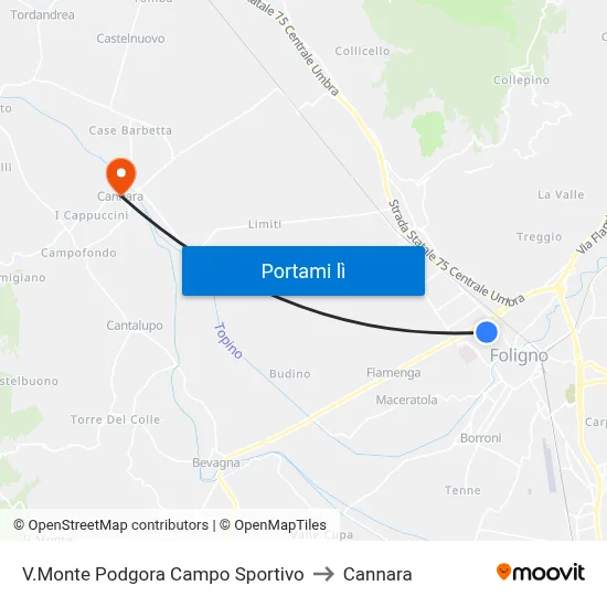 V.Monte Podgora Campo Sportivo to Cannara map