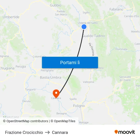 Frazione Crocicchio to Cannara map