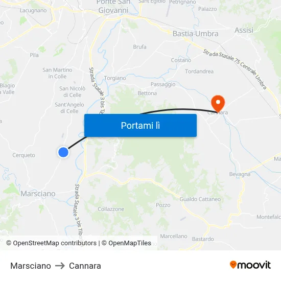 Marsciano to Cannara map
