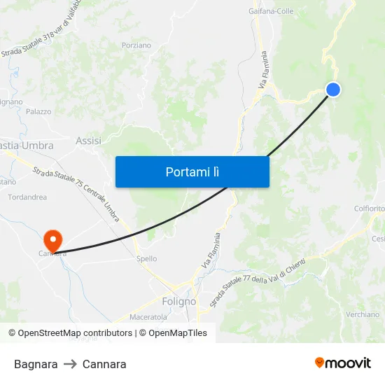 Bagnara to Cannara map